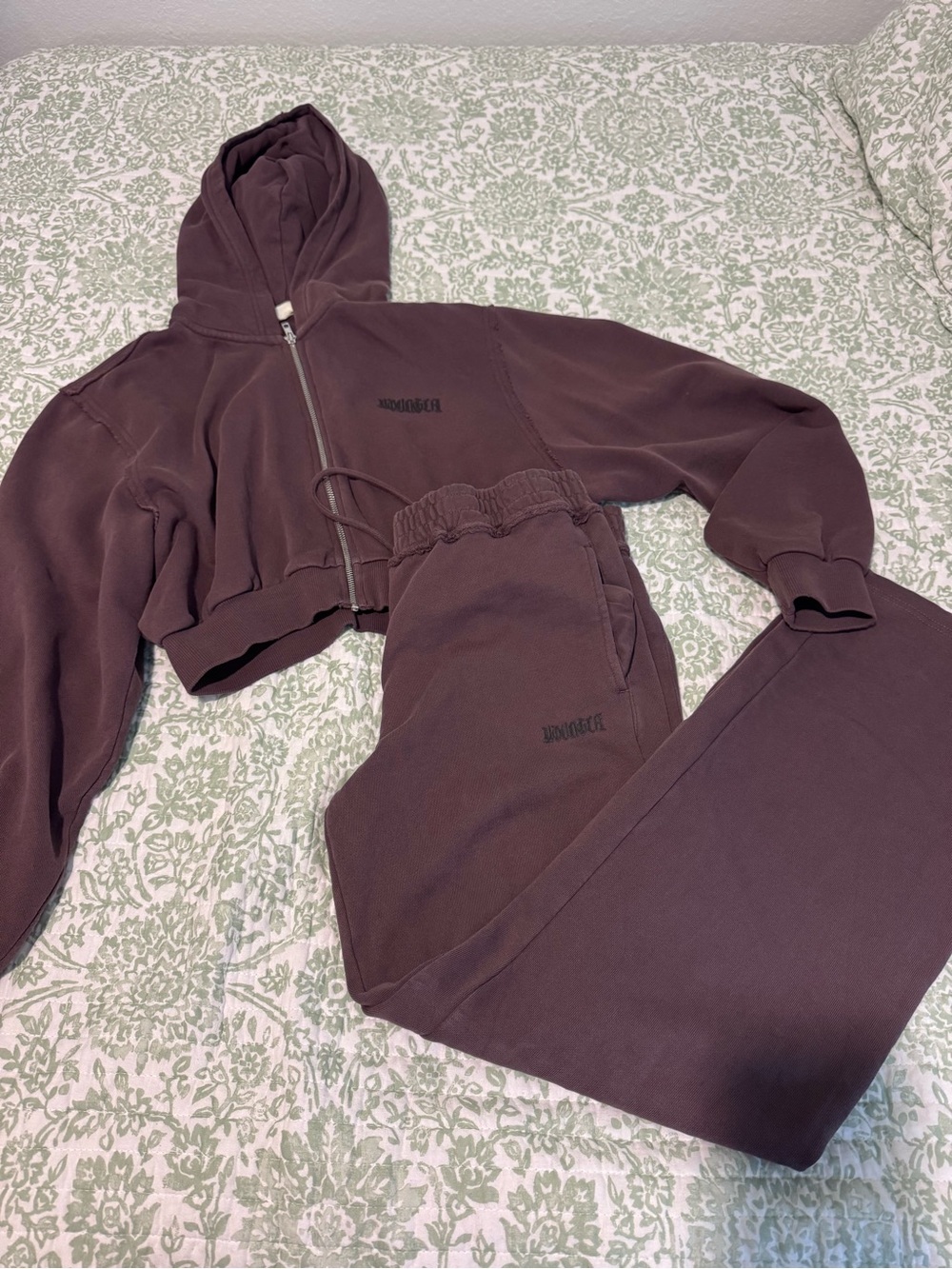 YoungLA Deep Plum Cropped Zip Hoodie & Sweat Set